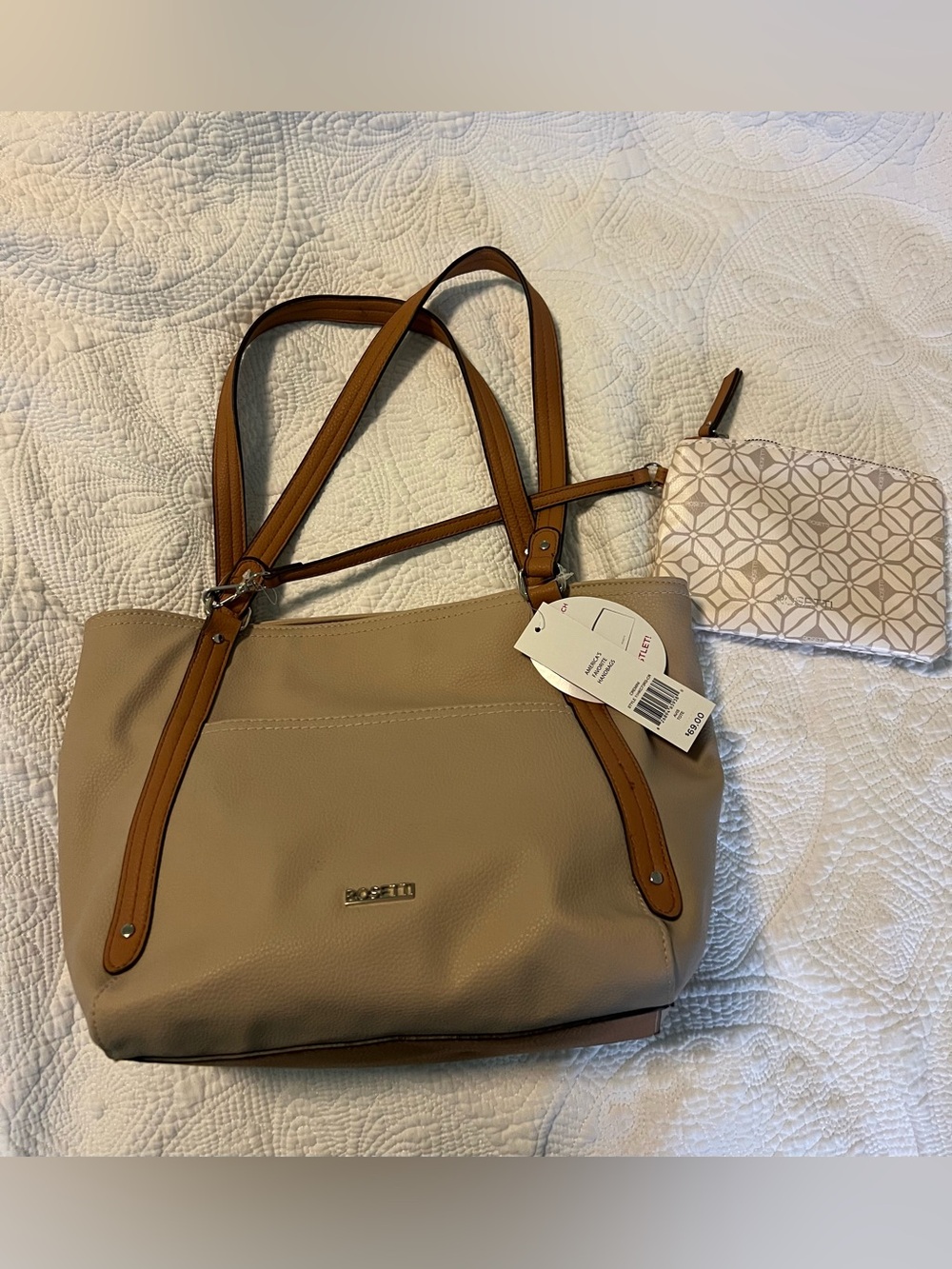 Rosetti Taupe Tote with Tan Trim and Straps